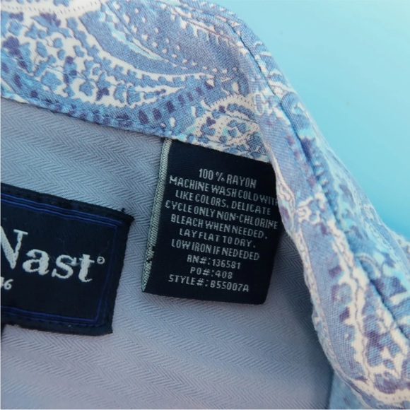 Nat Nast Shirt Men’s White/Blue Paisley Short Sleeve Button Up Rayon Size M - Picture 4 of 6